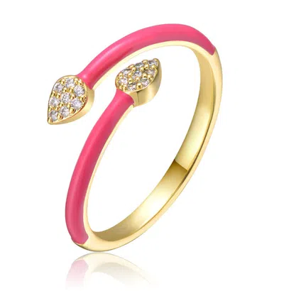Gigigirl Kids Sterling Silver 14k Gold Plated With Clear Cubic Zirconia Hot Pink Enamel Bypass Ring