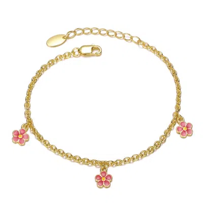 Gigigirl Kids Sterling Silver 14k Gold Plated With Colored Enamel Daisy Charm Bracelet