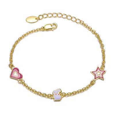 Gigigirl Kids Sterling Silver 14k Gold Plated With Heart, Star, And Bunny Charm Bracelet