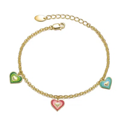 Gigigirl Kids Sterling Silver 14k Gold Plated With Multi Color Enamel Halo Heart Charm Bracelet
