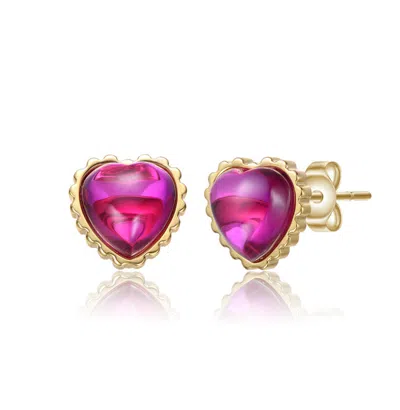 Gigigirl Kids Sterling Silver 14k Gold Plated With Pink Cubic Zirconia Heart Stud Earrings