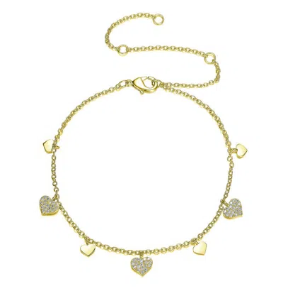 Gigigirl Kids Sterling Silver With Clear Cubic Zirconia Hollow Heart Charm Bracelet In Gold