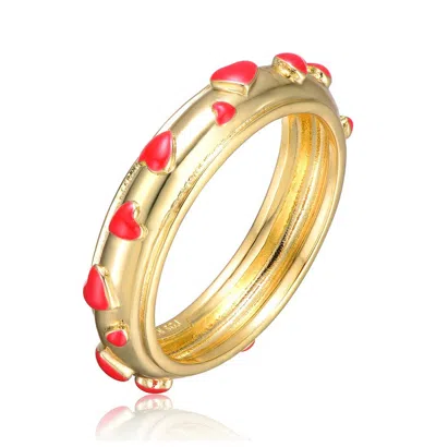 Gigigirl Kids/teens 14k Gold Plated Red Enamel Heart Stacking Band Ring