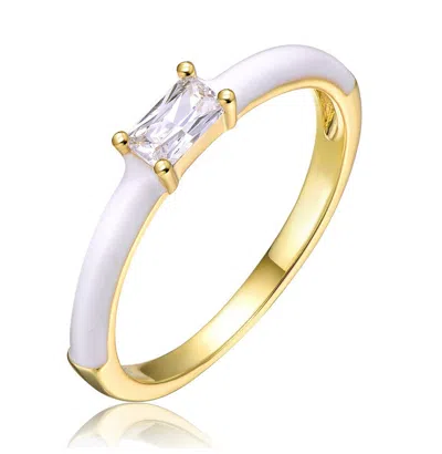 Gigigirl Kids/teens 14k Gold Plated With Baguette Cubic Zirconia Solitaire White Enamel Slim Ring In Purple