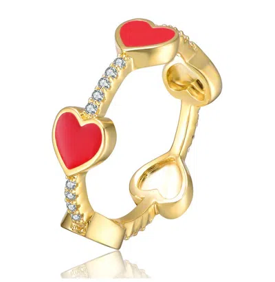 Gigigirl Kids/teens 14k Gold Plated With Cubic Zirconia Colored Enamel Heart Stacking Ring In Multi