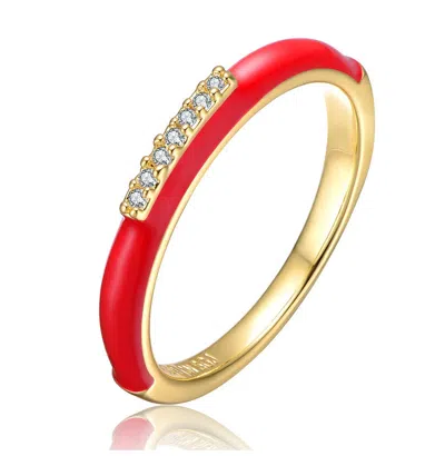 Gigigirl Kids/teens 14k Gold Plated With Cubic Zirconia Colored Enamel Slim Stacking Band Ring In Red