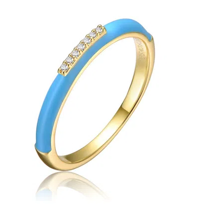 Gigigirl Kids/teens 14k Gold Plated With Cubic Zirconia Colored Enamel Slim Stacking Band Ring In Blue