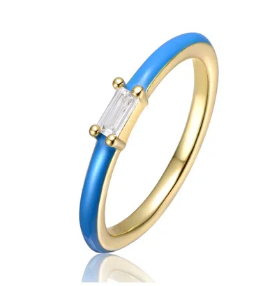 Gigigirl Kids/teens 14k Gold Plated With Cubic Zirconia Colored Enamel Slim Stacking Ring In Blue