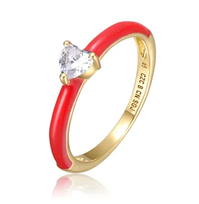 Gigigirl Kids/teens 14k Gold Plated With Cubic Zirconia Heart Solitaire Colored Enamel Ring In Red