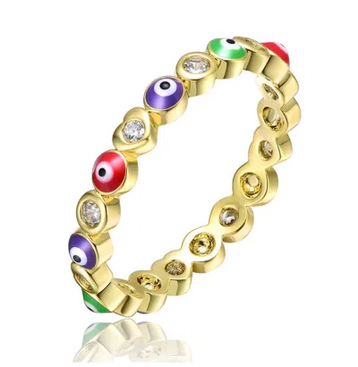 Gigigirl Kids/teens 14k Gold Plated With Cubic Zirconia Multi-color Enamel Evil Stacking Ring