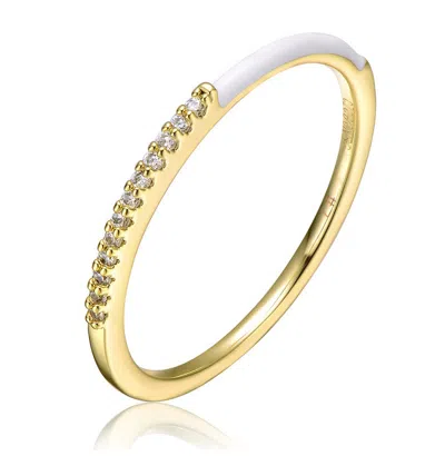 Gigigirl Kids/teens 14k Gold Plated With Cubic Zirconia White Enamel Half & Half Slim Stacking Ring