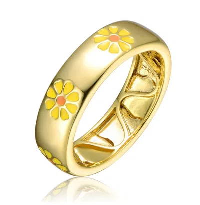 Gigigirl Kids/teens 14k Gold Plated With Yellow Enamel Daisy Band Ring