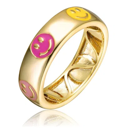 Gigigirl Kids/teens 14k Gold Plated Yellow & Pink Emoji Smiling Face Stacking Band Ring