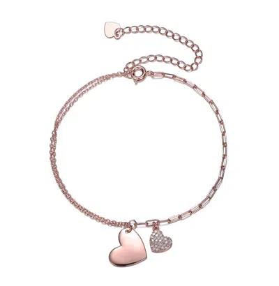 Gigigirl Kids/teens 18k Rose Gold Plated Cubic Zirconia Adjustable Heart Charm Bracelet In Multi