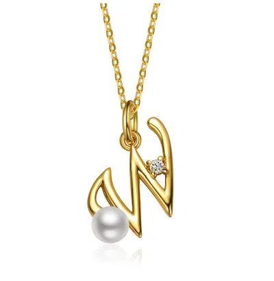 Gigigirl Kids/teens Personalized 14k Gold Plated Initial Pearl Pendant Necklace