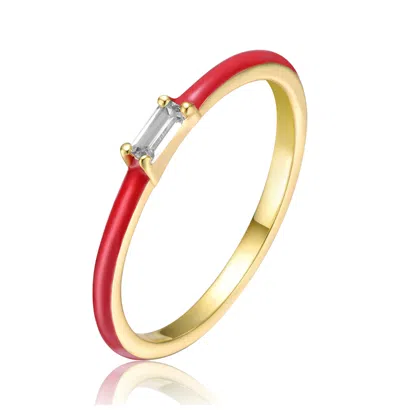 Gigigirl Kids/teens Sterling Silver 14k Gold Plated With Colored Enamel Slim Stacking Ring In Red