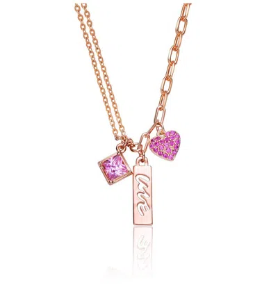 Gigigirl Kids'/teens' Sterling Silver With Cubic Zirconia Heart Paper Clip Necklace In Multi