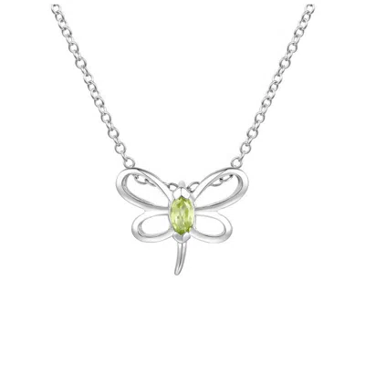 Gigigirl Kids/teens Sterling Silver With Peridot Tourmaline Gemstone Butterfly Pendant Necklace In Metallic