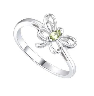 Gigigirl Kids/teens Sterling Silver With Peridot Tourmaline Gemstone Butterfly Ring In Green