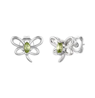 Gigigirl Kids/teens Sterling Silver With Peridot Tourmaline Gemstone Butterfly Stud Earrings In Green