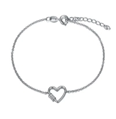 Gigigirl Kids/teens White Gold Plated Cubic Zirconia Heart Adjustable Bracelet In Metallic