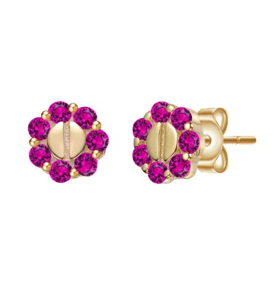 Gigigirl Sterling Silver 14k Gold Plated With Colored Cubic Zirconia Beaded Design Stud Earrings For Kids In Pink