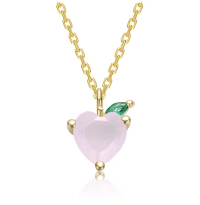 Gigigirl Sterling Silver 14k Gold Plated With Colored Cubic Zirconia Heart & Leaf Pendant Necklace For Teens