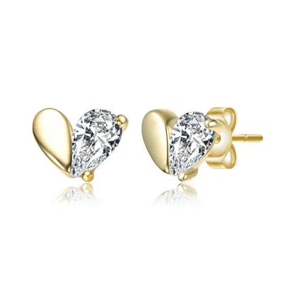 Gigigirl Sterling Silver 14k Gold Plated With Colored Cubic Zirconia Screw Back Heart Earrings For Kids