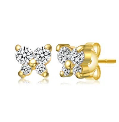 Gigigirl Kids' Sterling Silver 14k Gold Plated With Cubic Zirconia Four-stone Butterfly Cluster Stud Earrings For K