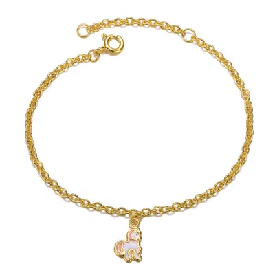 Gigigirl Sterling Silver 14k Gold Plated With Pink & White Enamel Unicorn Charm Bracelet For Kids