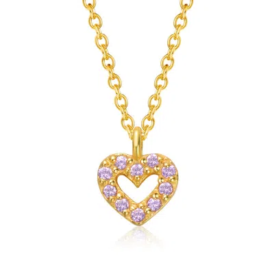 Gigigirl Sterling Silver 14k Gold Plated With Pink Cubic Zirconia Heart Halo Charm Pendant Necklace For Teens