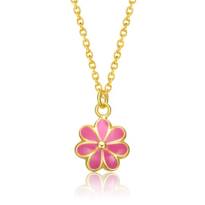 Gigigirl Sterling Silver 14k Gold Plated With Red Daisy Flower Drop Charm Necklace For Teens