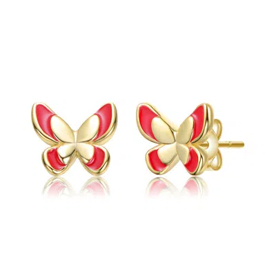 Gigigirl Sterling Silver 14k Gold Plated With Red Enamel Double Butterfly Screwback Earrings For Kids