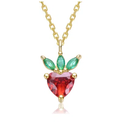 Gigigirl Kids' Sterling Silver 14k Gold Plated With Ruby Red & Emerald Green Cubic Zirconia Heart Pendant Necklace 