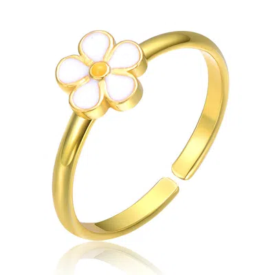 Gigigirl Sterling Silver 14k Gold Plated With White Flower Daisy Adjustable Ring For Kids