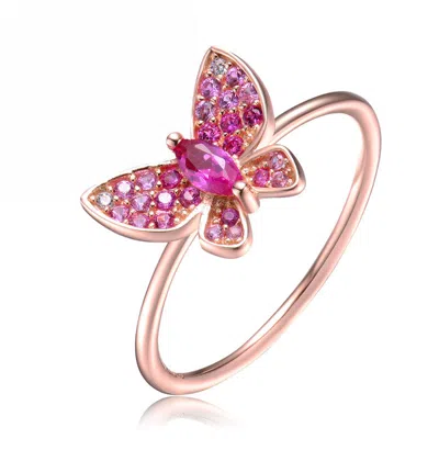 Gigigirl Sterling Silver 18k Rose Gold Plated With Ruby Red Cubic Zirconia Small Butterfly Ring For Kids In Multi