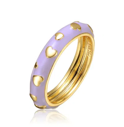 Gigigirl Teens 14k Gold Plated Amethyst Enamel Heart Stacking Band Ring In Blue