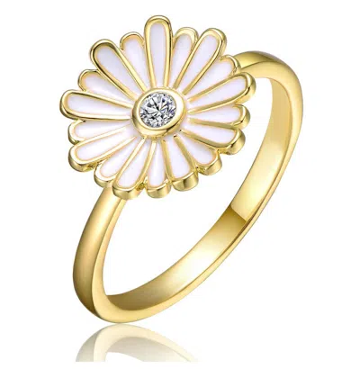 Gigigirl Teens 14k Gold Plated With Cubic Zirconia White Enamel Daisy Flower Ring