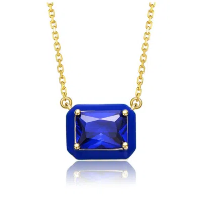 Gigigirl Teens 14k Gold Plated With Radiant Cut Blue Sapphire Cubic Zirconia Solitaire Enamel Pendant Necklac