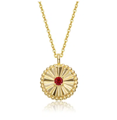 Gigigirl Teens 14k Gold Plated With Ruby Red Cubic Zirconia Sun Medallion Pendant Necklace In Metallic