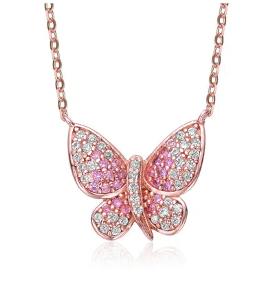 Gigigirl Teens Sterling Silver 18k Rose Gold Plated Ruby Cubic Zirconia Butterfly Necklace In Multi