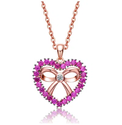 Gigigirl Teens Sterling Silver 18k Rose Gold Plated With Ruby Red Cubic Zirconia Pendant Necklace In Multi