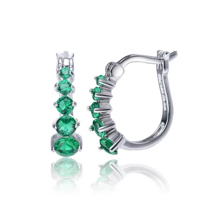 Gigigirl Teens' Sterling Silver With Colored Cubic Zirconia Hoop Earrings In Green