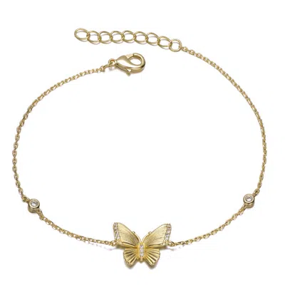 Gigigirl Teens/adults 14k Gold Plated With Clear Cubic Zirconia Butterfly Charm Bracelet In Purple