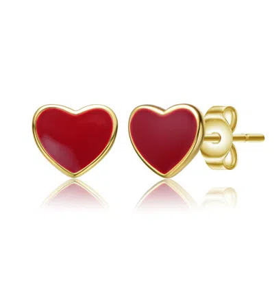 Gigigirl Toddler/kids 14k Gold Plated Colored Enamel Tiny Flat Heart Stud Earrings In Red