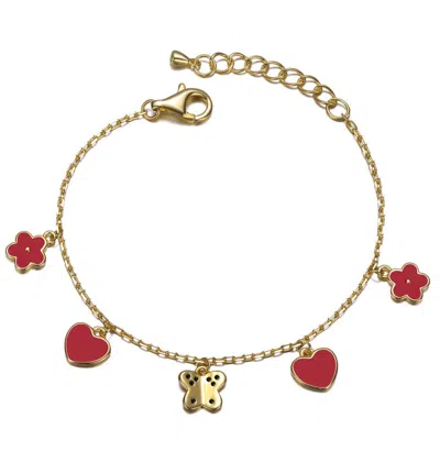 Gigigirl Toddler/kids 14k Gold Plated Red Enamel Heart Charm Bracelet