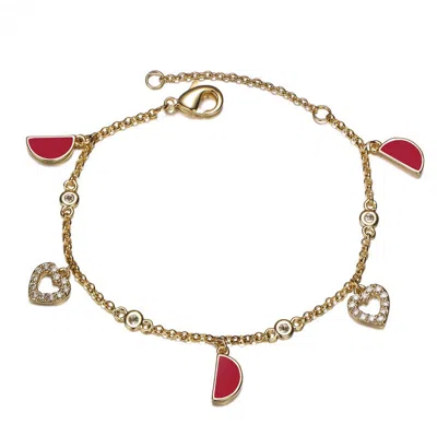 Gigigirl Toddlers/kids 14k Yellow Gold Plated Red Moon And Cubic Zirconia Heart Charm Bracelet
