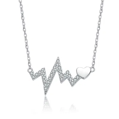 Gigigirl White Gold Plated With Clear Cubic Zirconia Heartbeat Bar Necklace For Teens In Metallic