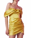 Gigii's Lydia Satin Mini Dress In Chartreuse In Gold