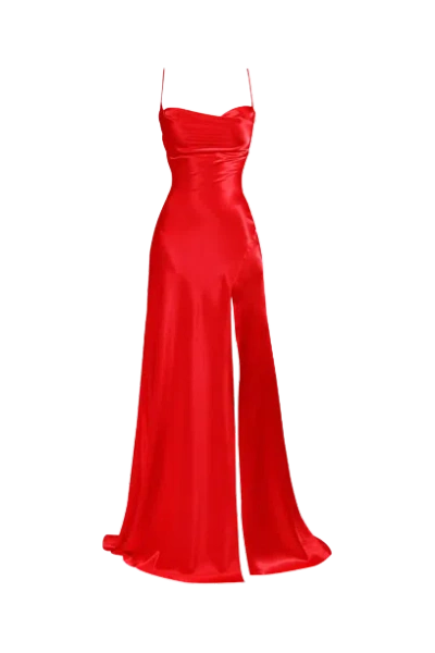 Gigii's Aure Gemella Cowl-neck Satin Gown In Red
